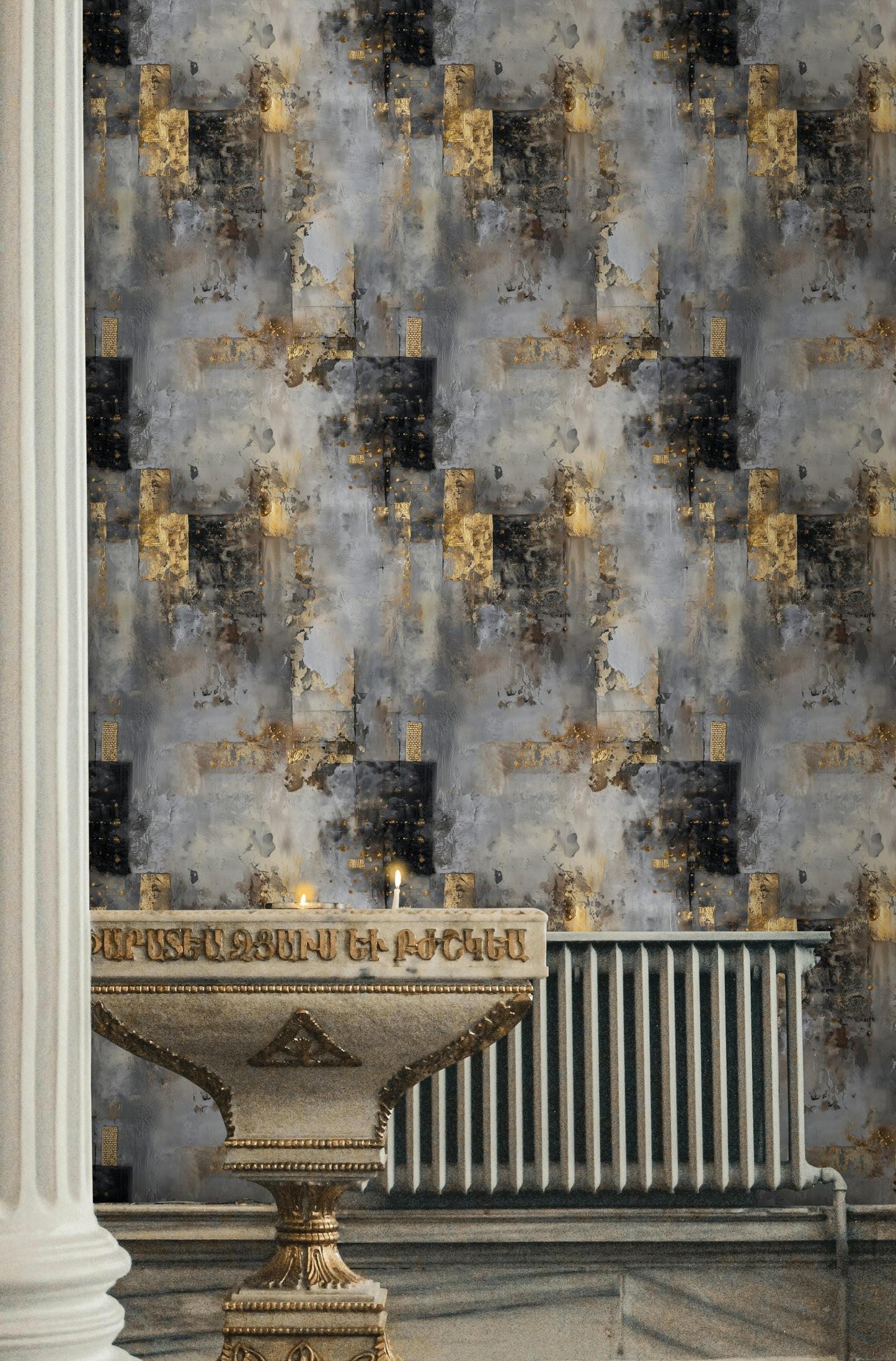 Distressed Concrete Texture Wallpaper | Luxury Gold Grunge Wall Mural | Modern Peel & Stick Art