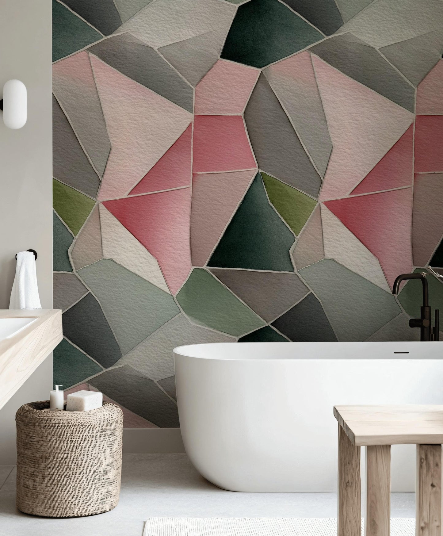 Pink & Gray Geometric Mosaic Wallpaper: Peel and Stick Wall Mural