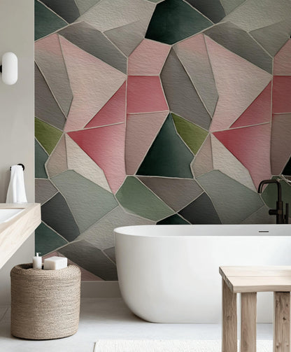 Pink & Gray Geometric Mosaic Wallpaper: Peel and Stick Wall Mural