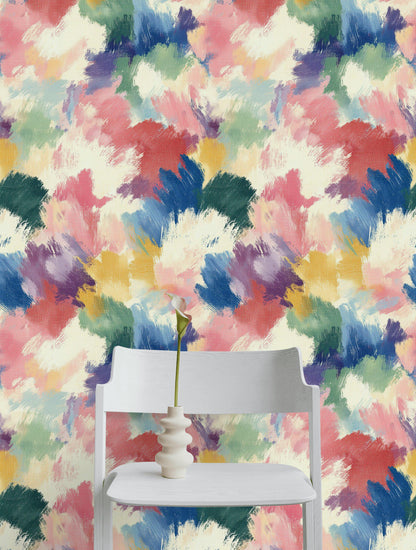 Abstract Colorful Brushstroke Wallpaper | Vibrant Textured Wall Mural | Modern Artistic Peel and Stick Decor
