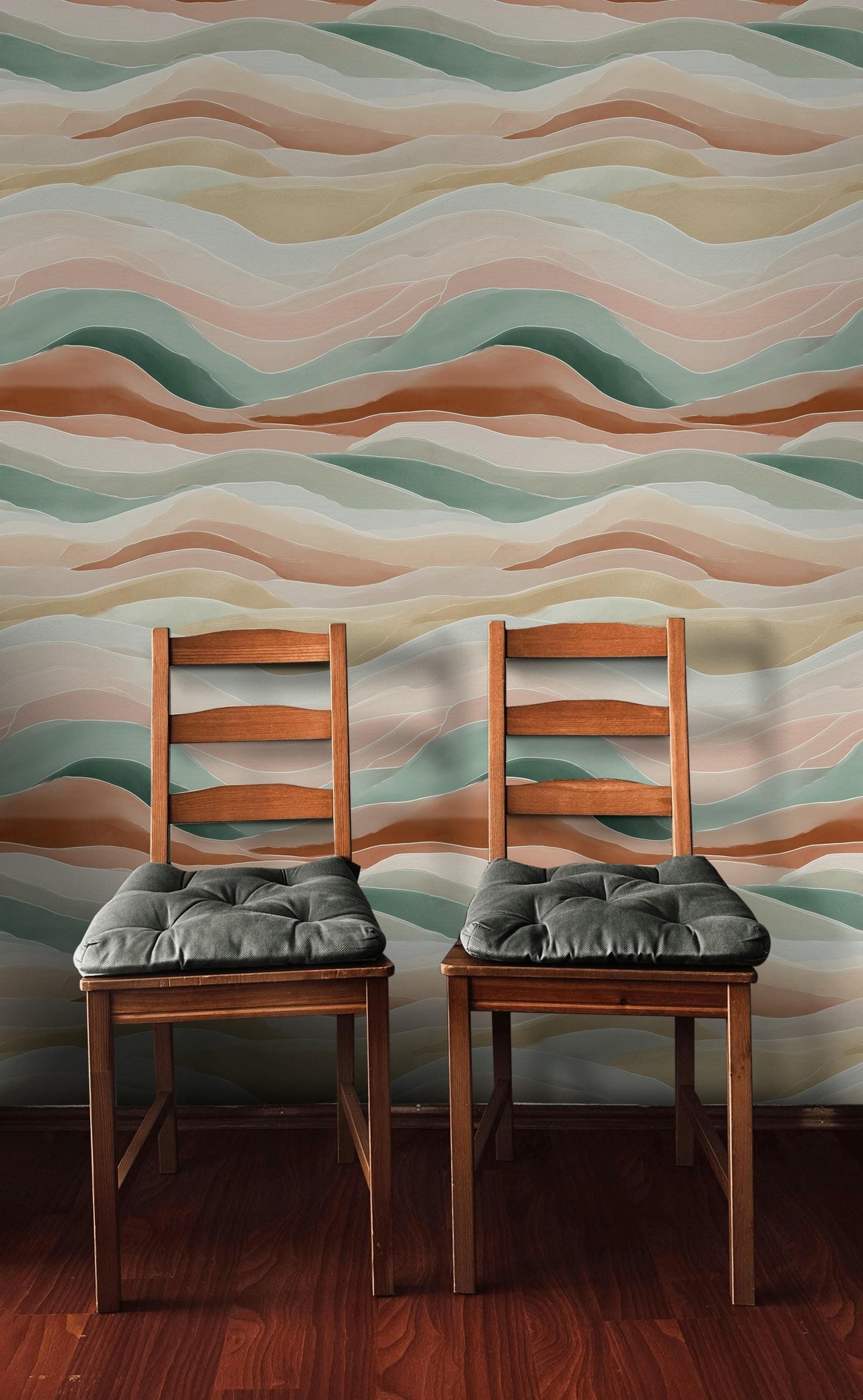 Pastel Abstract Waves Peel and Stick Wallpaper: Boho Minimalist Wall Mural