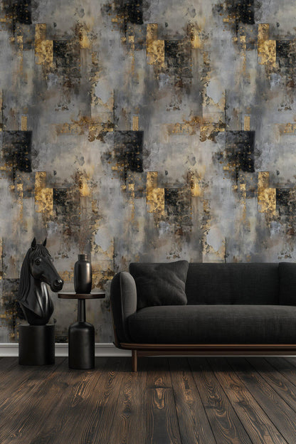 Distressed Concrete Texture Wallpaper | Luxury Gold Grunge Wall Mural | Modern Peel & Stick Art