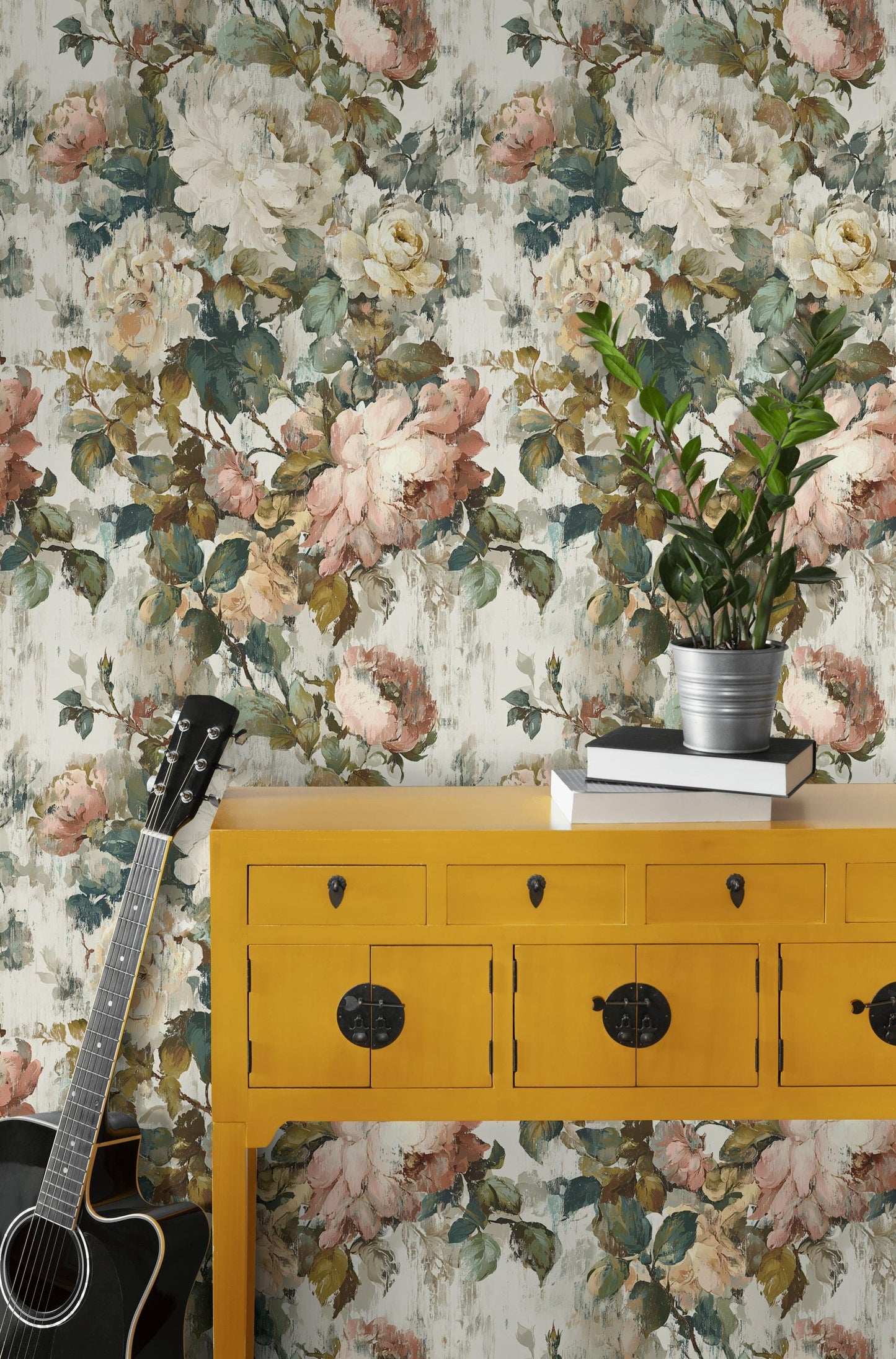 Vintage Floral Rose Wallpaper: Shabby Chic Peel and Stick Wall Mural