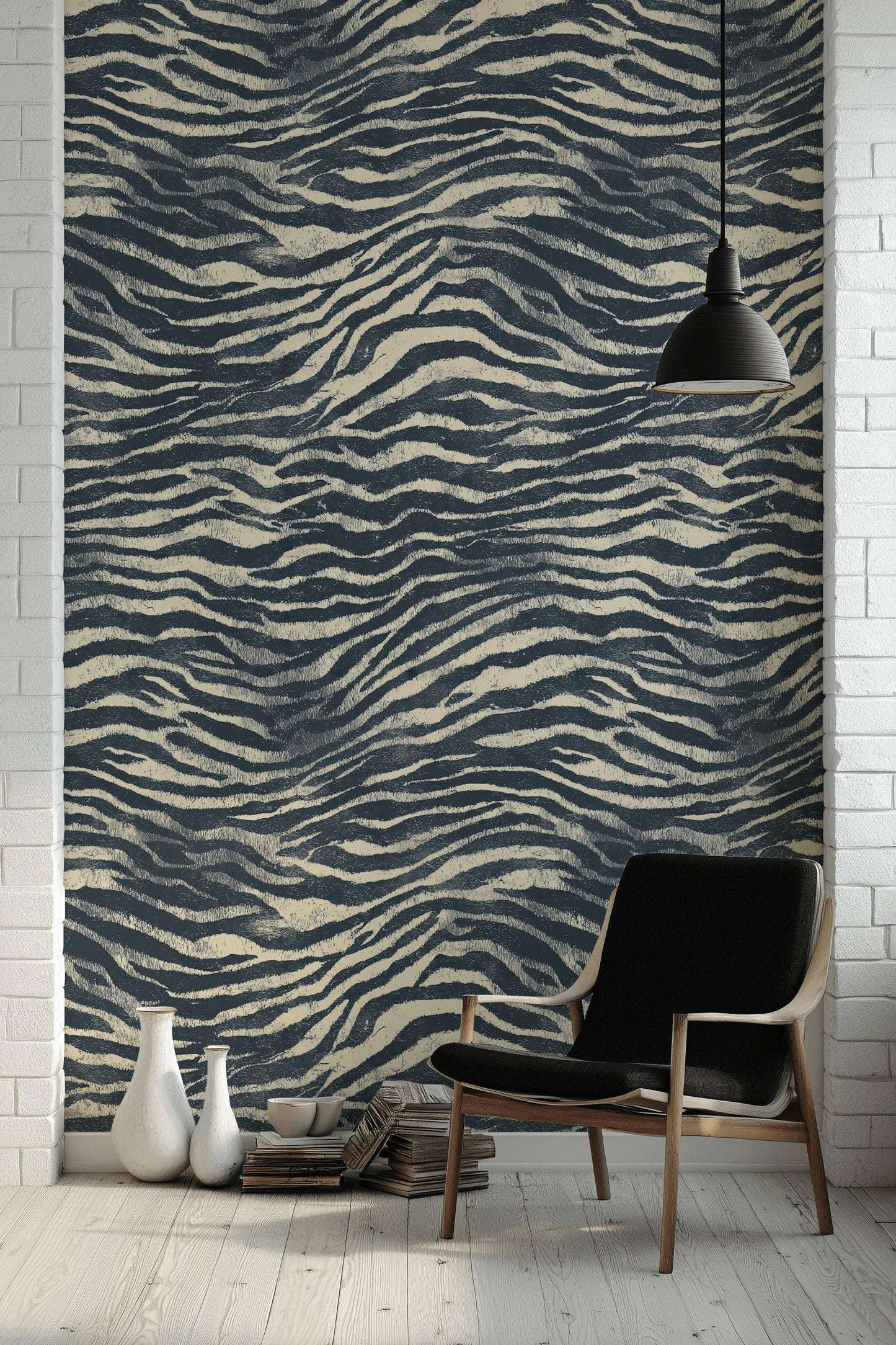 Navy Blue Zebra Print Wallpaper: Textured Peel and Stick Wall Mural