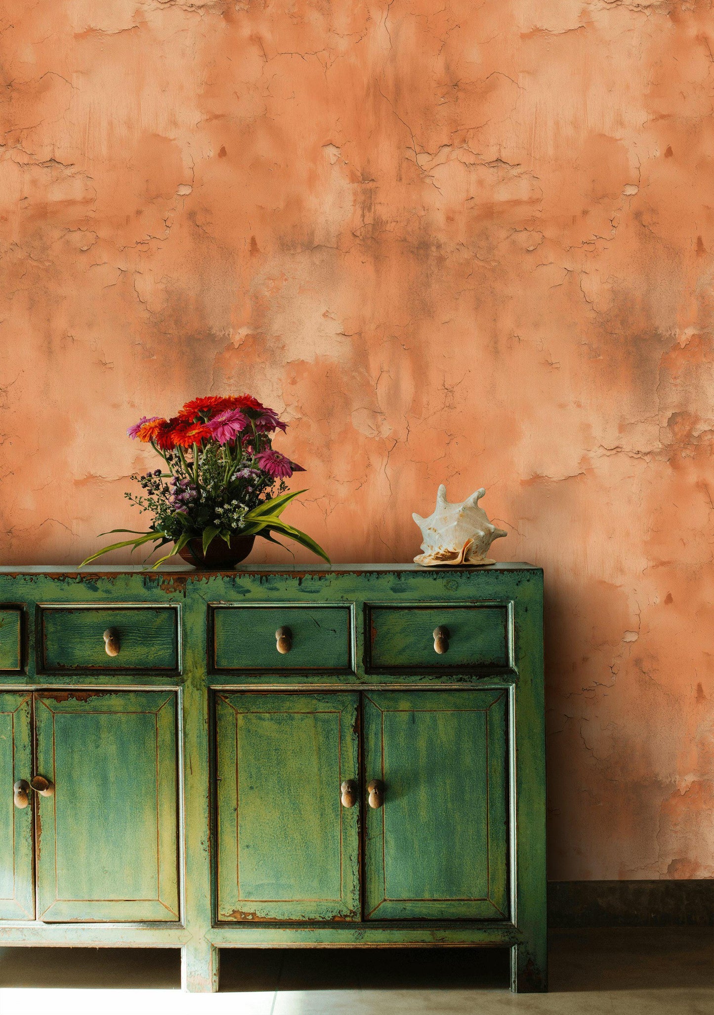 Distressed Terracotta Wallpaper Mural, Rustic Rusty Wall Decor, Industrial Peel and Stick