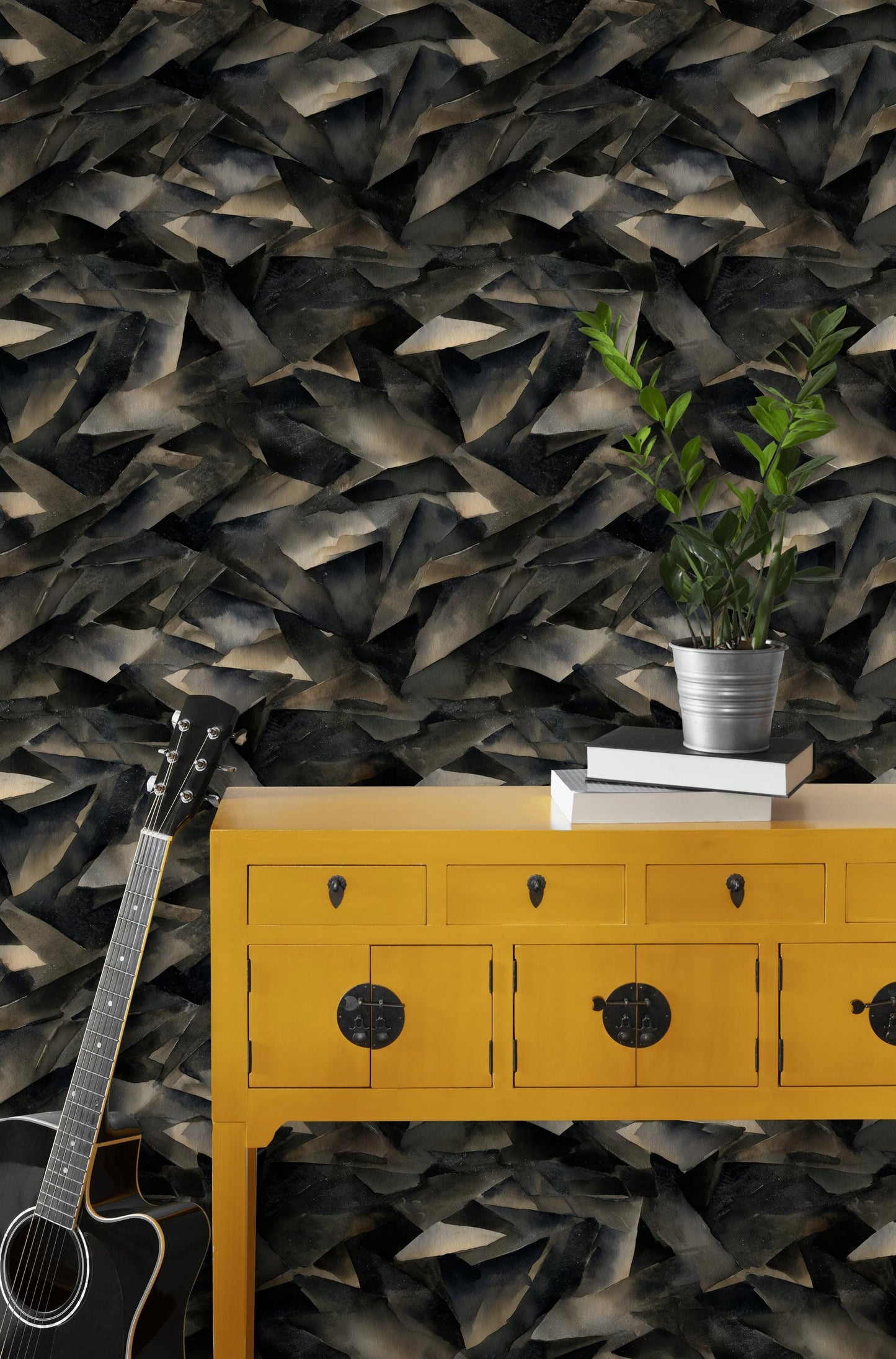 Abstract Broken Glass Wallpaper: Dark Gray Geometric Shard Mural