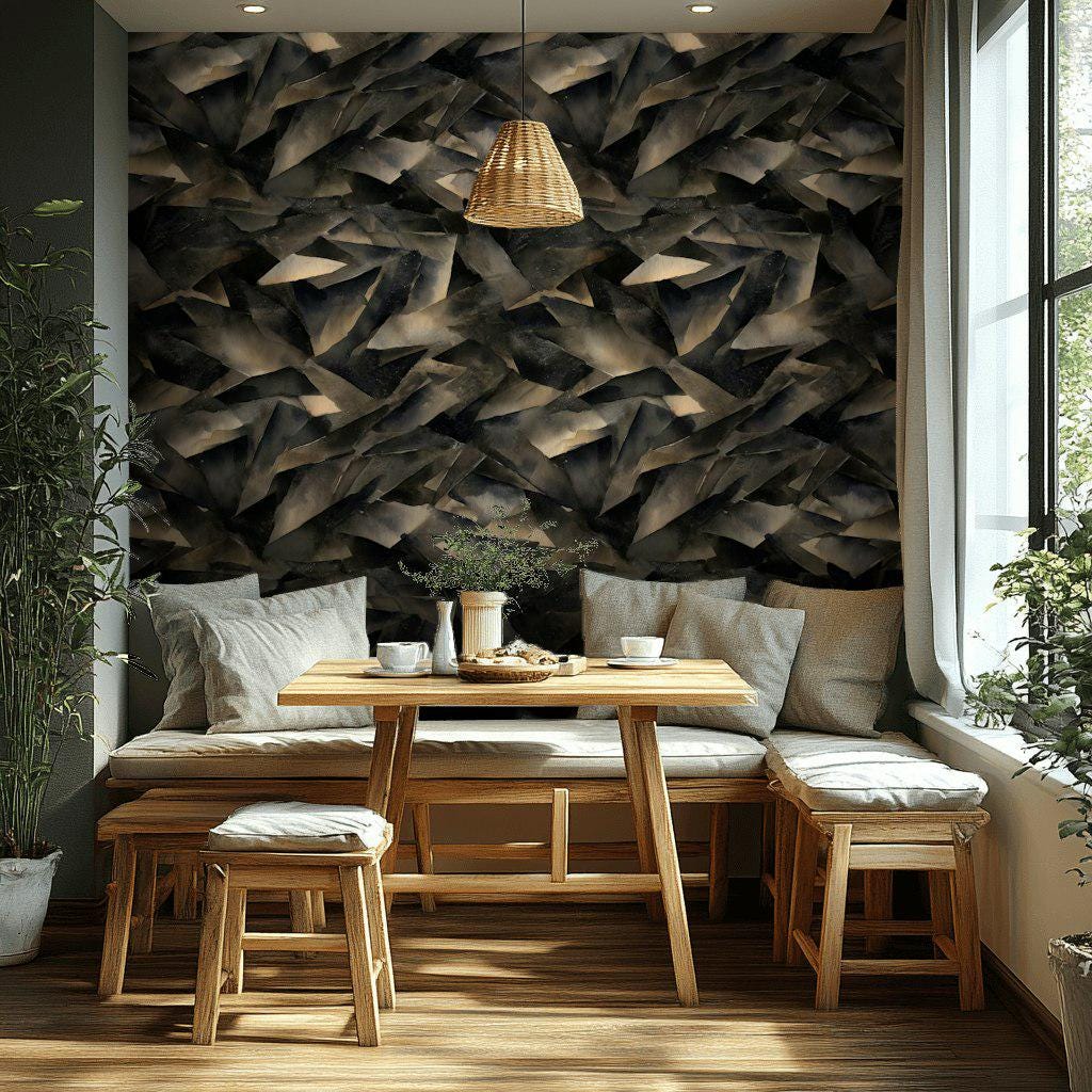 Abstract Broken Glass Wallpaper: Dark Gray Geometric Shard Mural