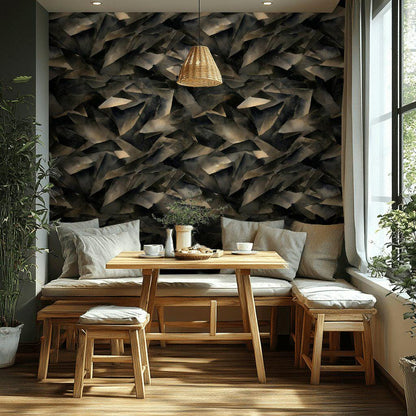 Abstract Broken Glass Wallpaper: Dark Gray Geometric Shard Mural