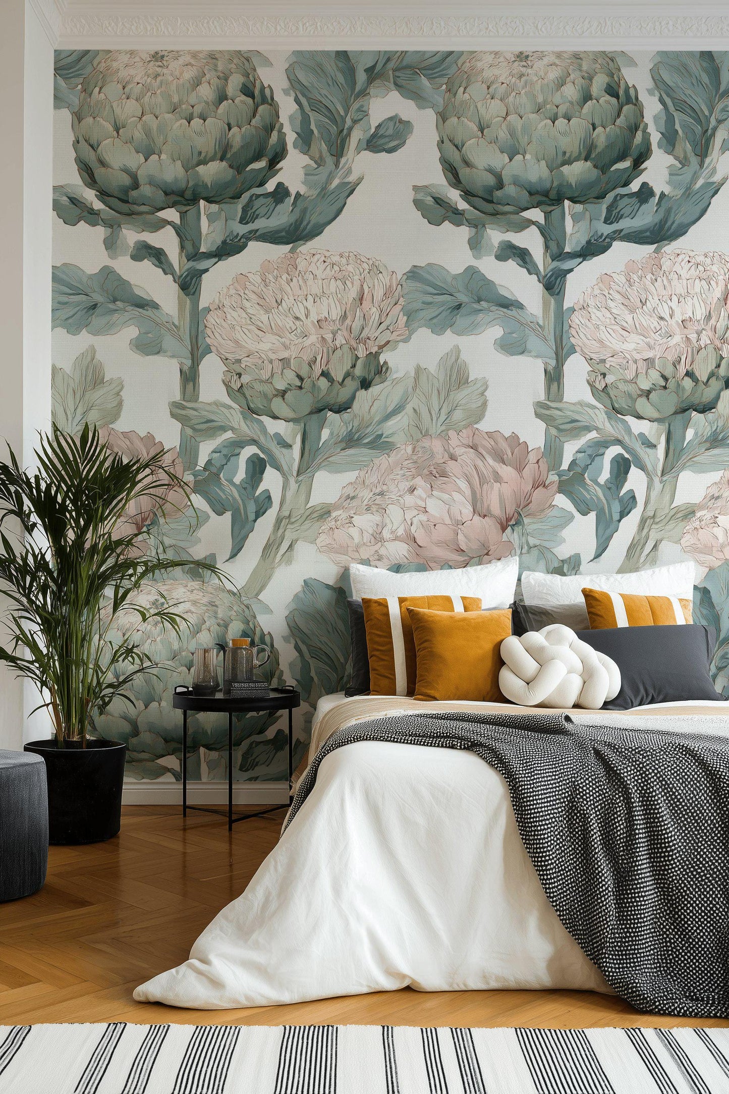Vintage Botanical Peel and Stick Wallpaper: Artichoke Floral Mural