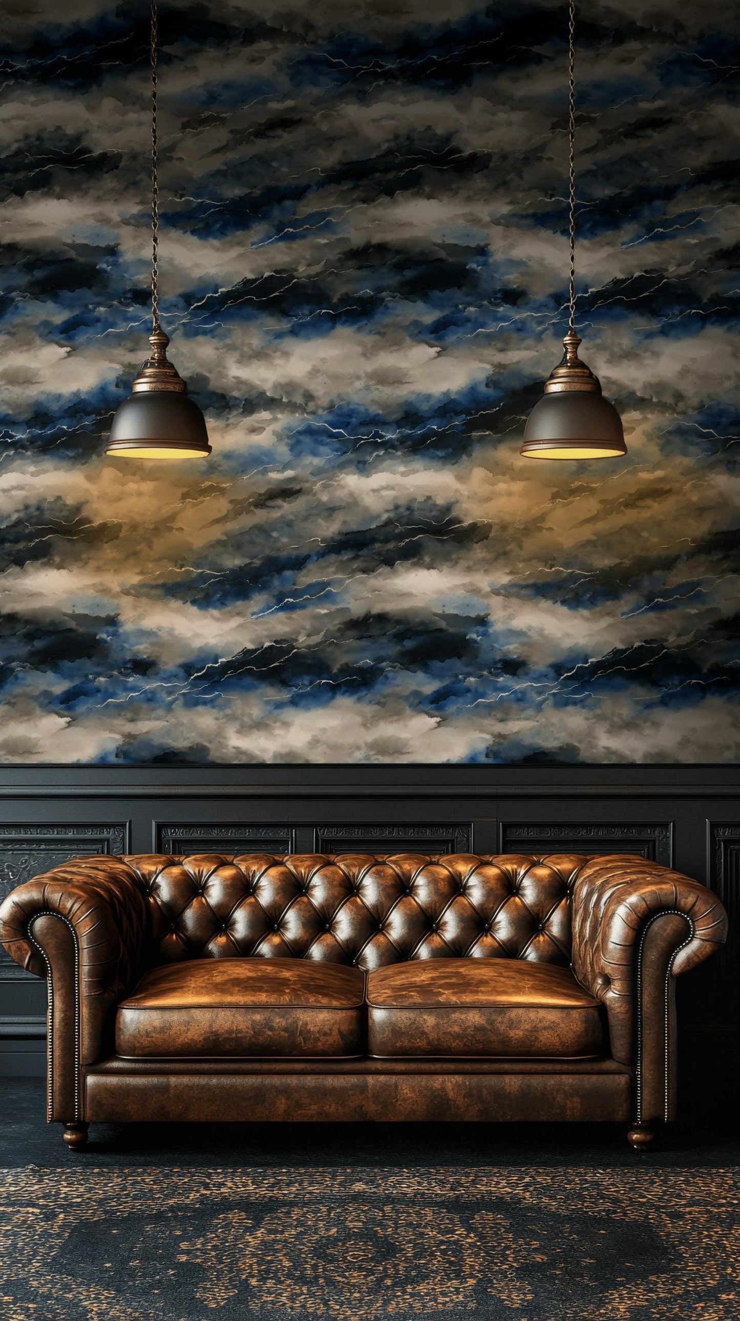 Abstract Stormy Sky Wallpaper: Modern Blue Gray Peel and Stick Wall Mural