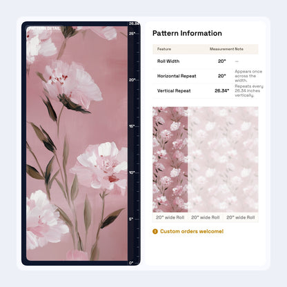 Romantic Pink Floral Wallpaper | Soft Textured Flower Wall Mural | Blush Peel and Stick Decor