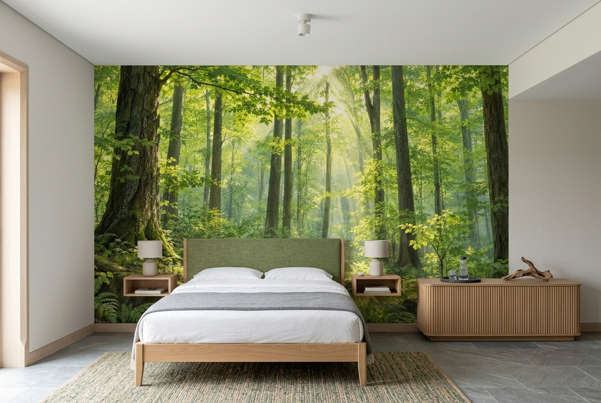 Sunlit Forest Wallpaper Photoreal Woodland Wall Mural