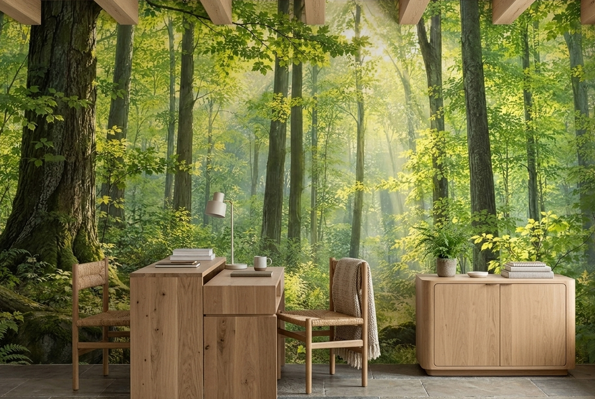 Sunlit Forest Wallpaper Photoreal Woodland Wall Mural
