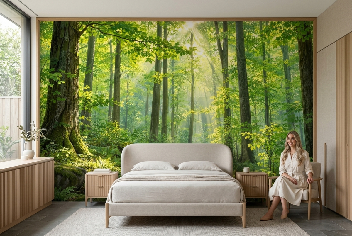 Sunlit Forest Wallpaper Photoreal Woodland Wall Mural