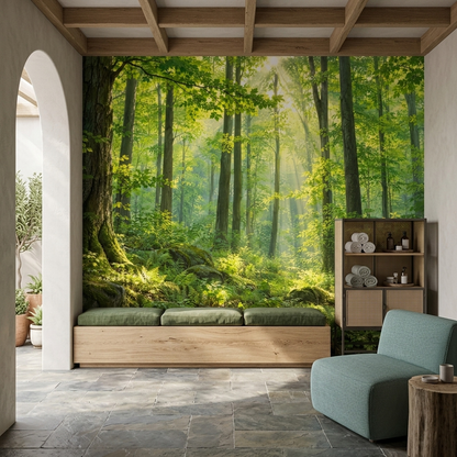Sunlit Forest Wallpaper Photoreal Woodland Wall Mural