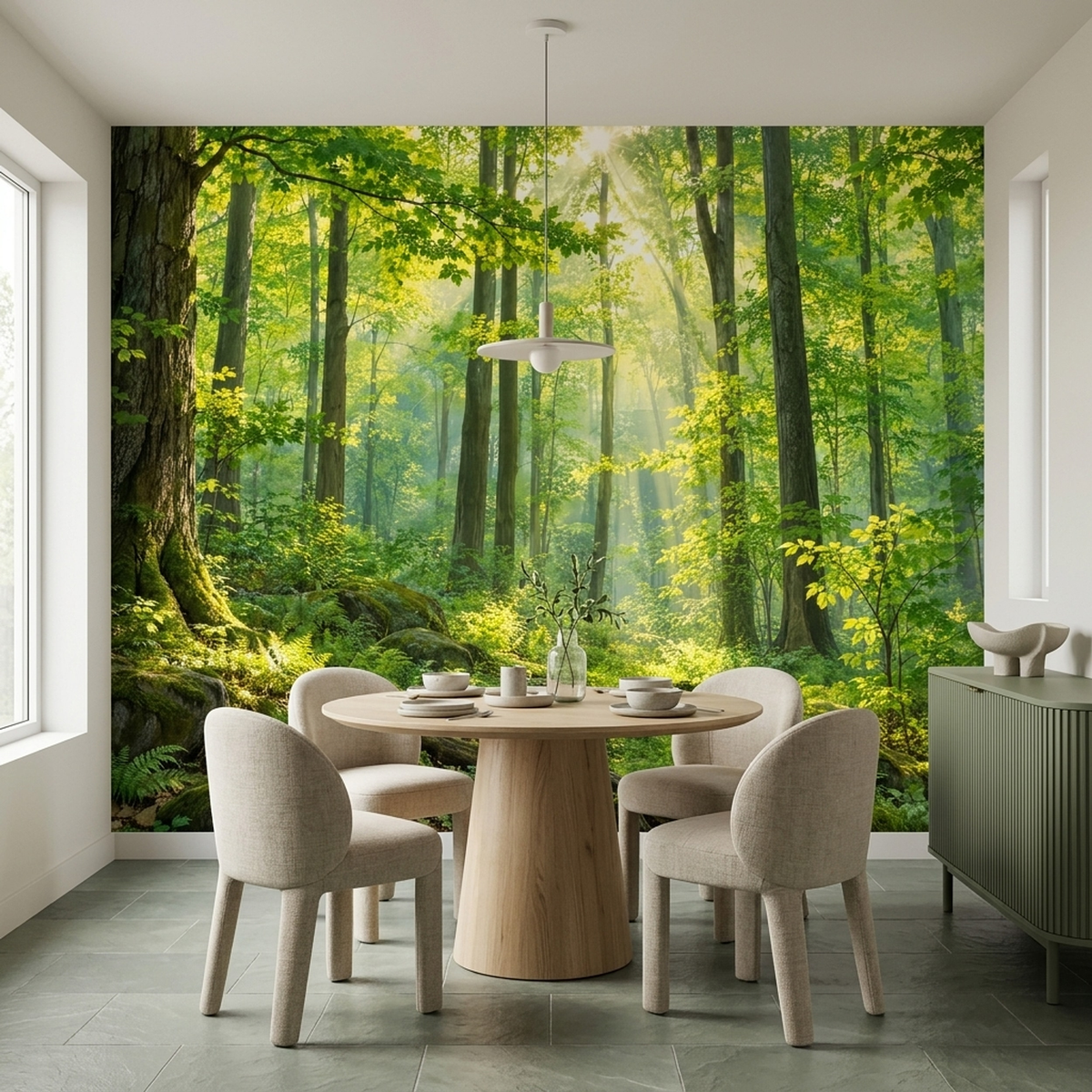Sunlit Forest Wallpaper Photoreal Woodland Wall Mural