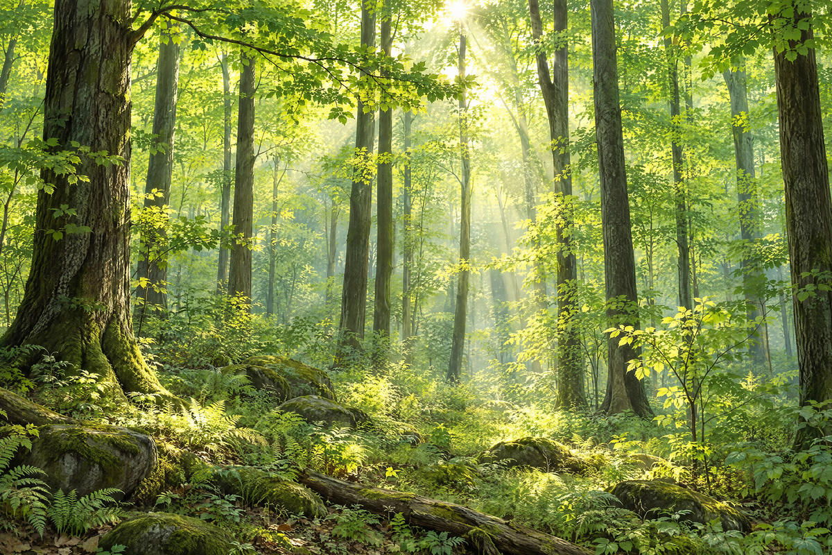 Sunlit Forest Wallpaper Photoreal Woodland Wall Mural