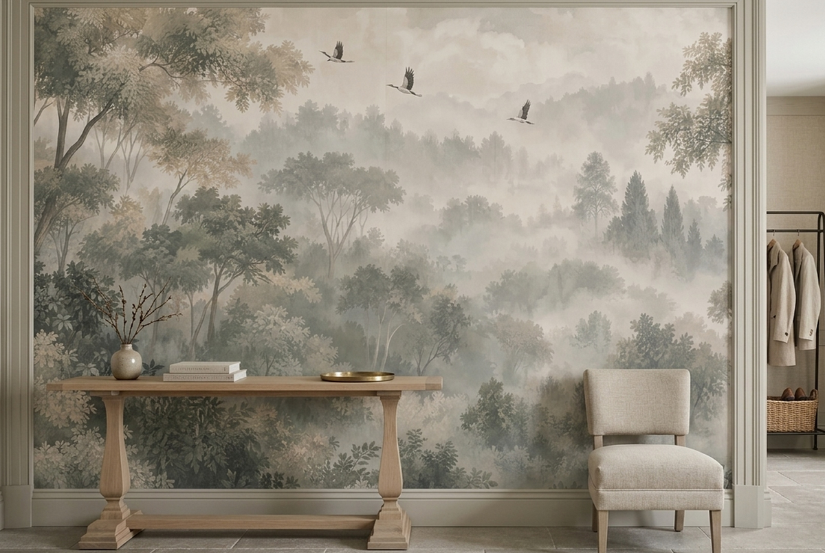 Misty Woodland Hills Wallpaper Panoramic Wall Mural