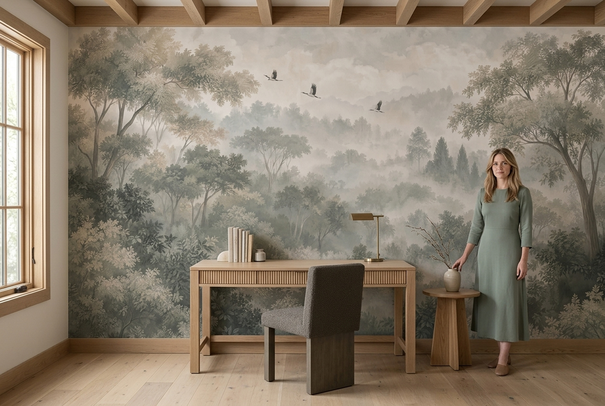 Misty Woodland Hills Wallpaper Panoramic Wall Mural