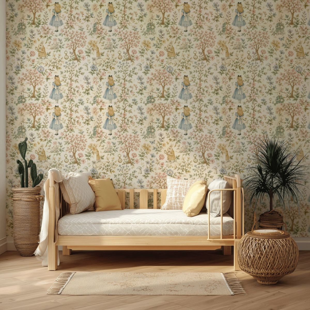 Alice in Wonderland Wallpaper White Rabbit Vintage Floral Pattern