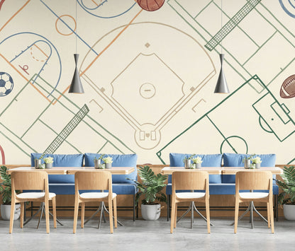 Sports Fields Wallpaper Geometric Abstract Wall Mural