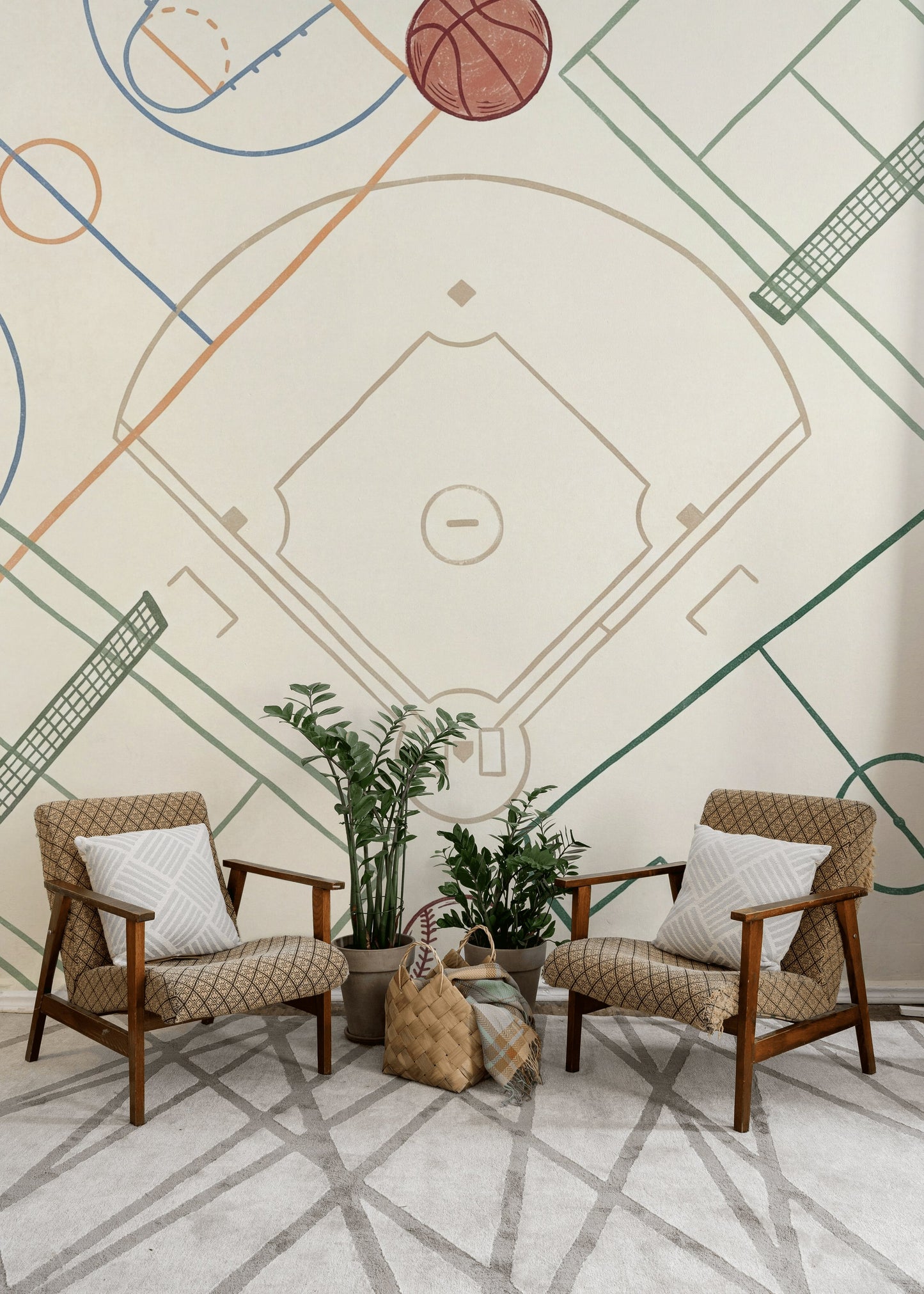 Sports Fields Wallpaper Geometric Abstract Wall Mural