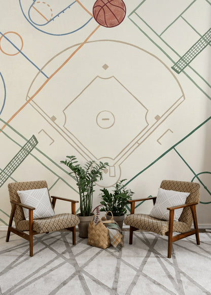 Sports Fields Wallpaper Geometric Abstract Wall Mural