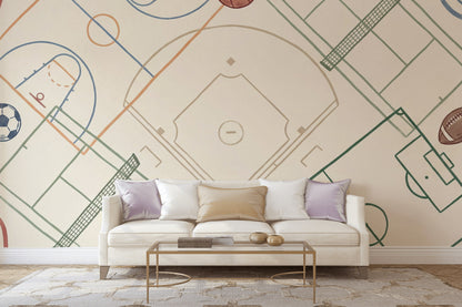 Sports Fields Wallpaper Geometric Abstract Wall Mural
