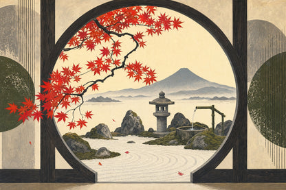 Moon Gate Zen Garden Wall Mural Sacred Mountain Meditation Landscape Decor
