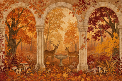 Deer Courtyard Wall Mural Roman Arch Landscape Luxury Nature Wallpaper