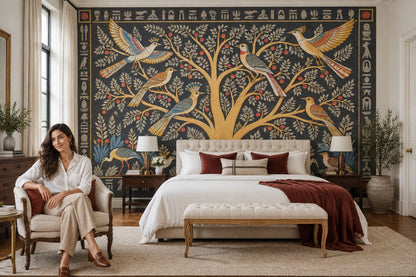 Egyptian Tree of Life Wall Mural Sacred Birds Hieroglyphic Ancient Art