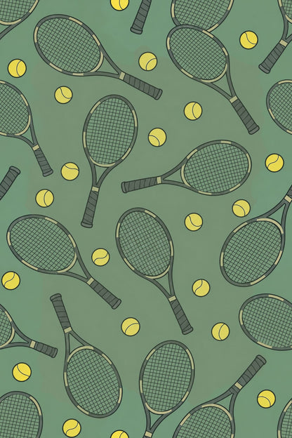 Retro Tennis Club Wallpaper with Rackets and Yellow Balls