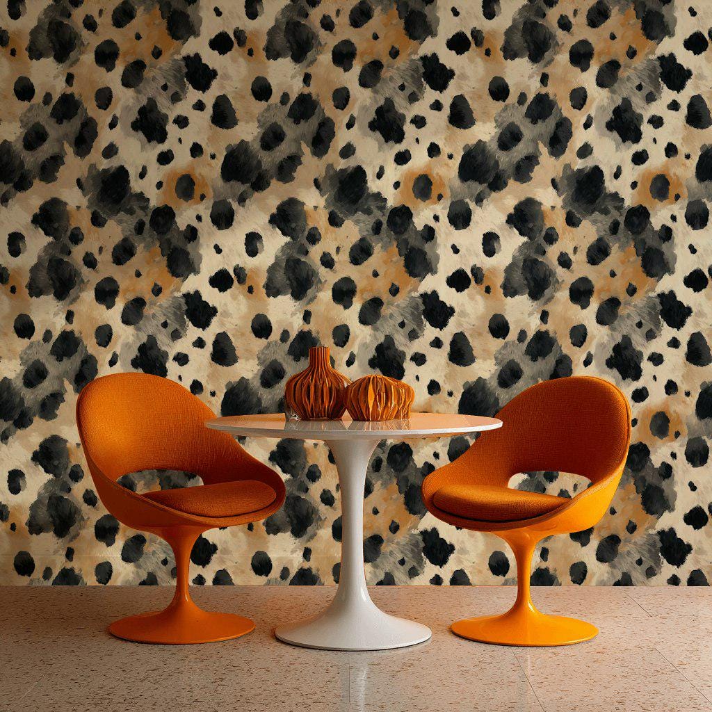 Cowhide Print Wallpaper: Black, Beige, and Tan - Peel & Stick