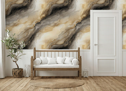 Abstract Gold Marble Wallpaper | Neutral Fluid Art Wall Mural | Modern Peel and Stick Decor