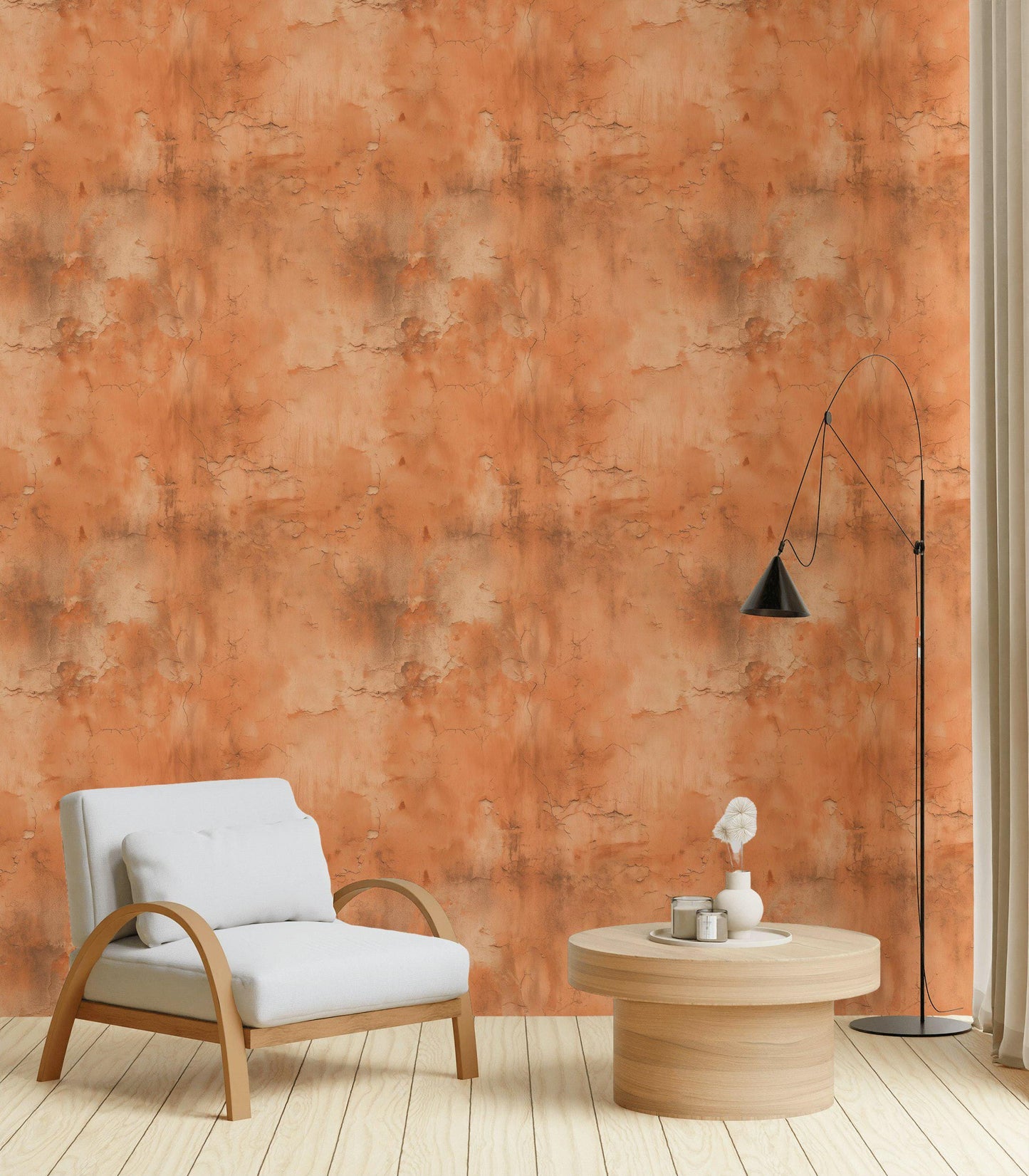 Distressed Terracotta Wallpaper Mural, Rustic Rusty Wall Decor, Industrial Peel and Stick