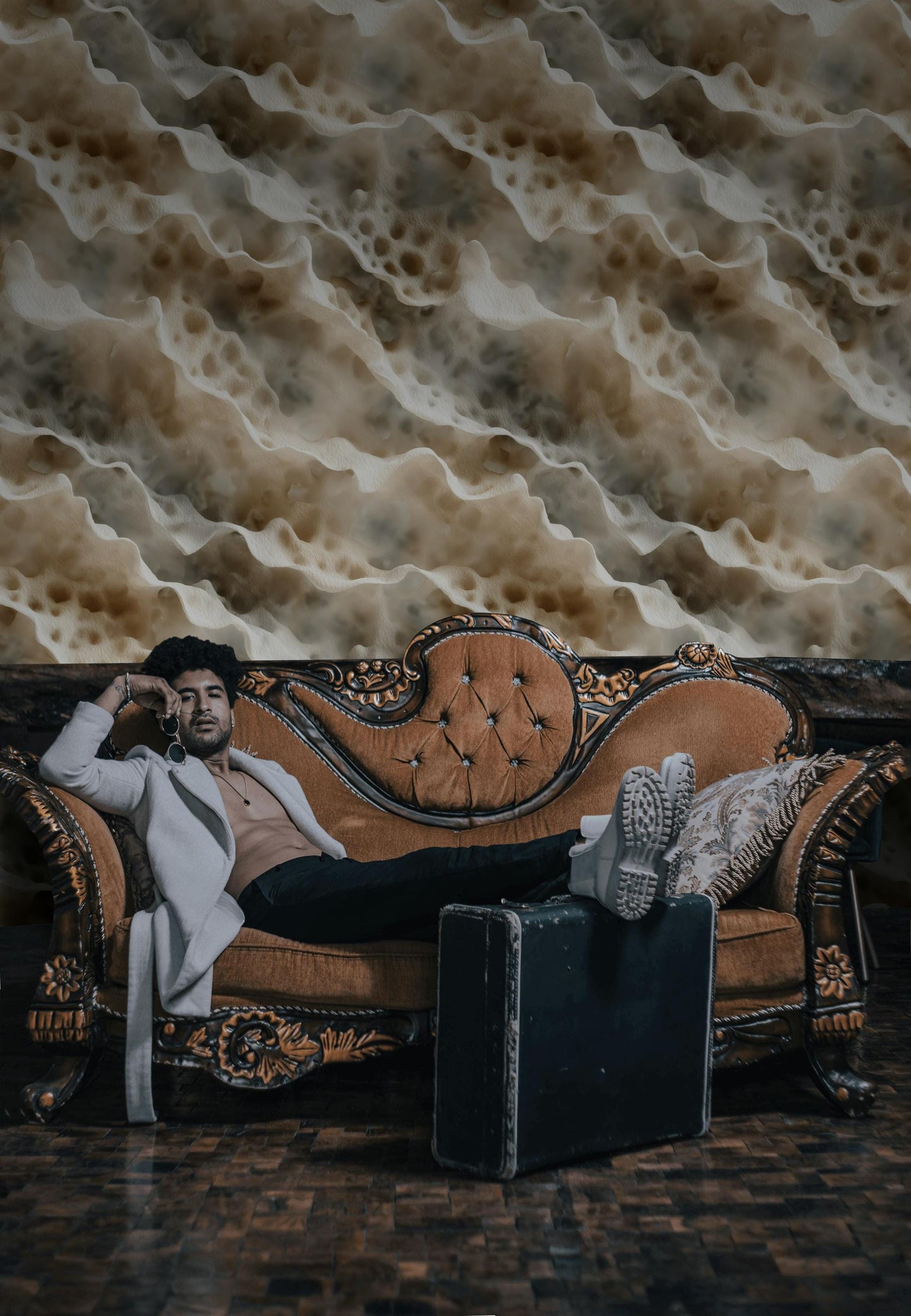 Ocean Wave Texture Wallpaper | Abstract Coral Reef Wall Mural | Coastal Peel and Stick Decor