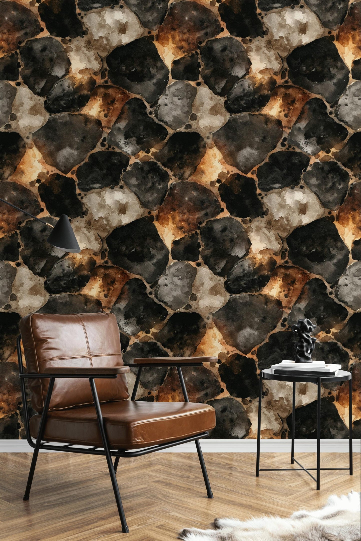 Rustic Faux Stone Wallpaper: Peel and Stick Watercolor Rock Wall Mural