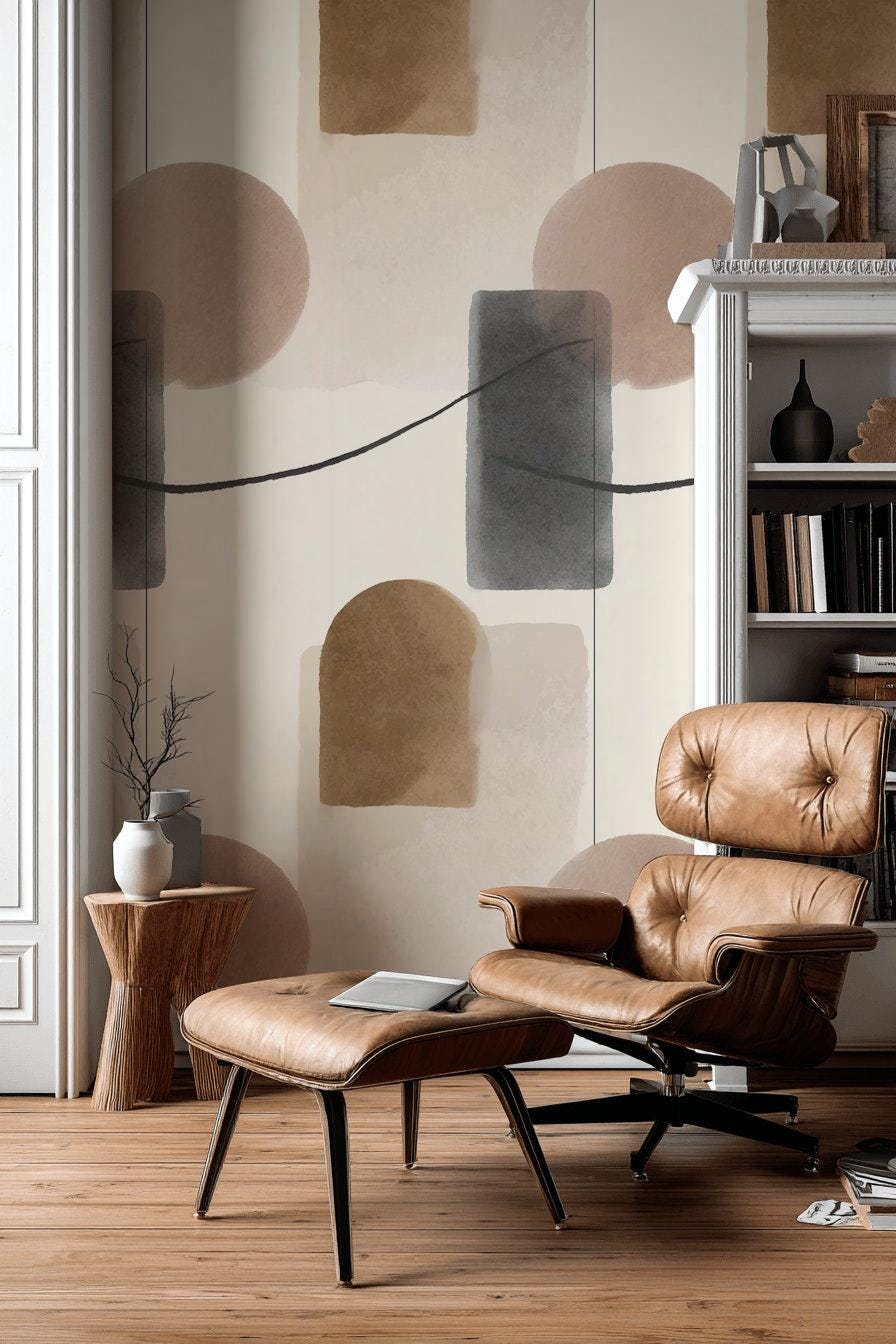 Abstract Geometric Wallpaper, Minimalist Wall Mural, Neutral Tones Peel and Stick Decor