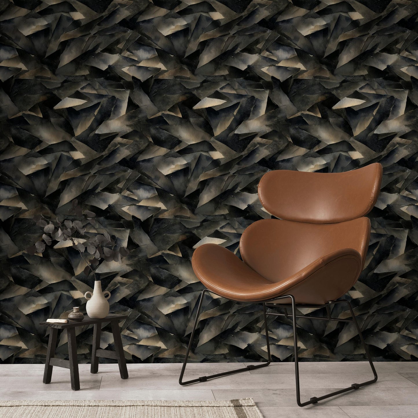 Abstract Broken Glass Wallpaper: Dark Gray Geometric Shard Mural