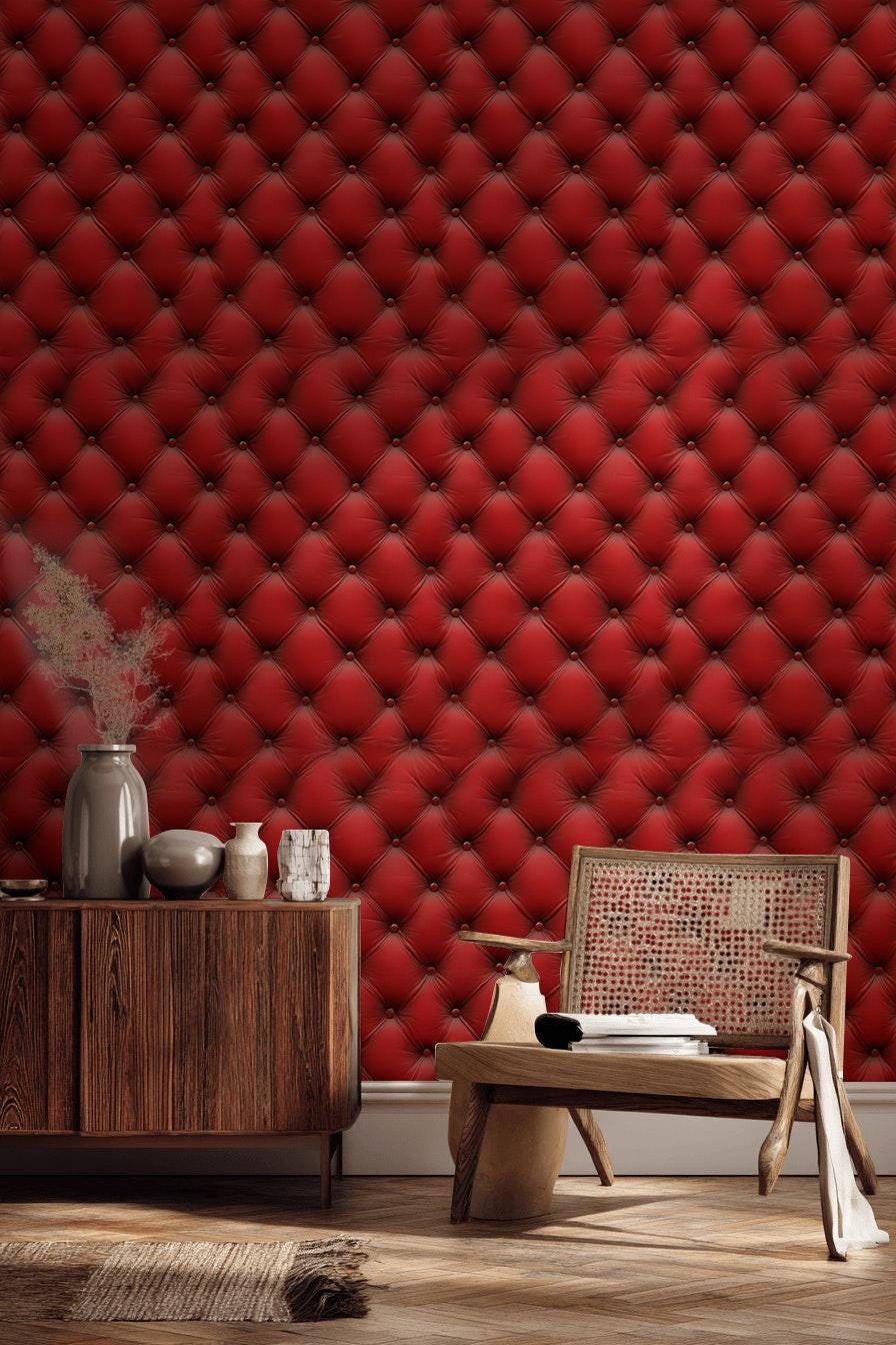 Red Tufted Texture Wallpaper, Chesterfield 3D Effect Vertical Panel, Peel & Stick or Unpasted Mural