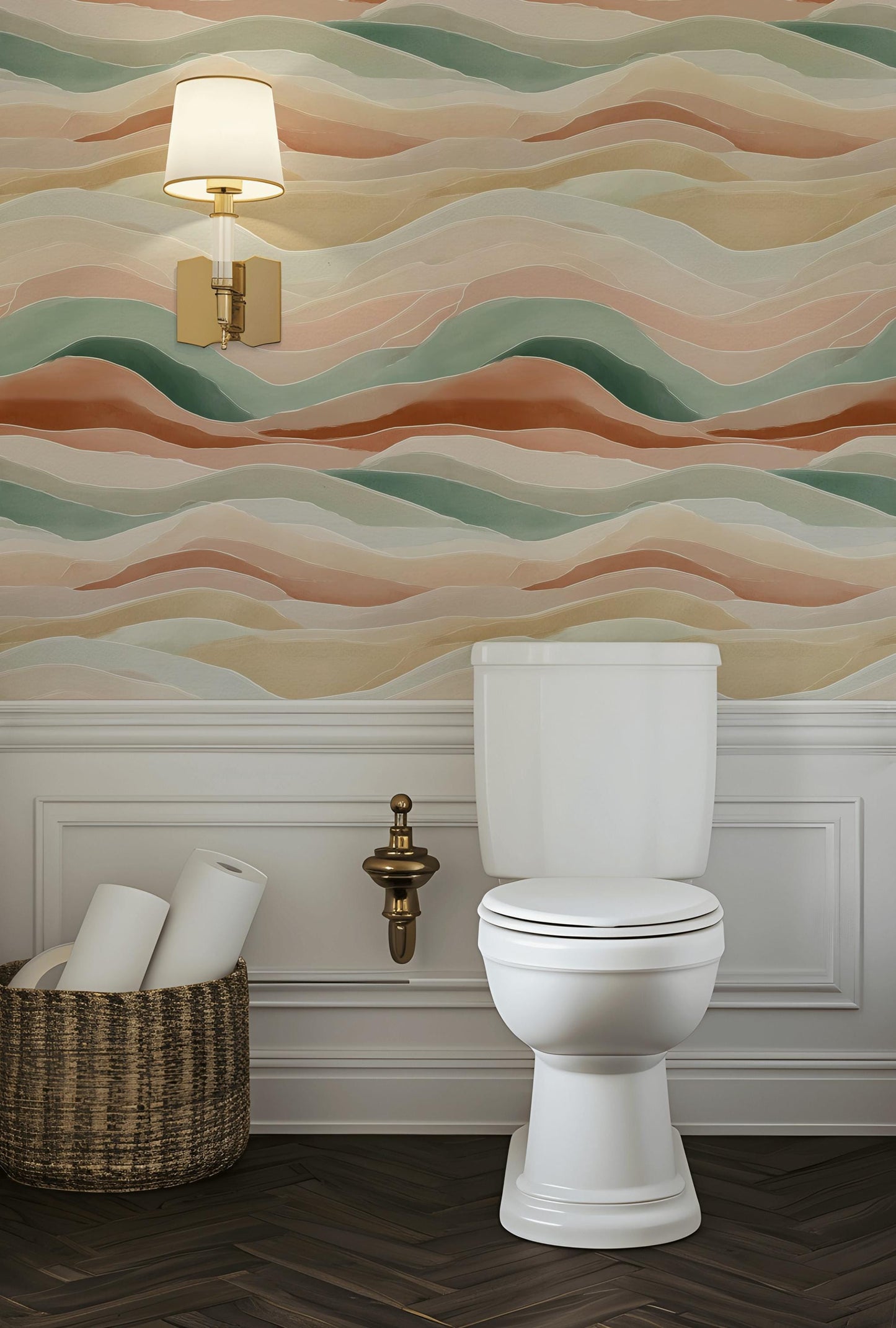 Pastel Abstract Waves Peel and Stick Wallpaper: Boho Minimalist Wall Mural