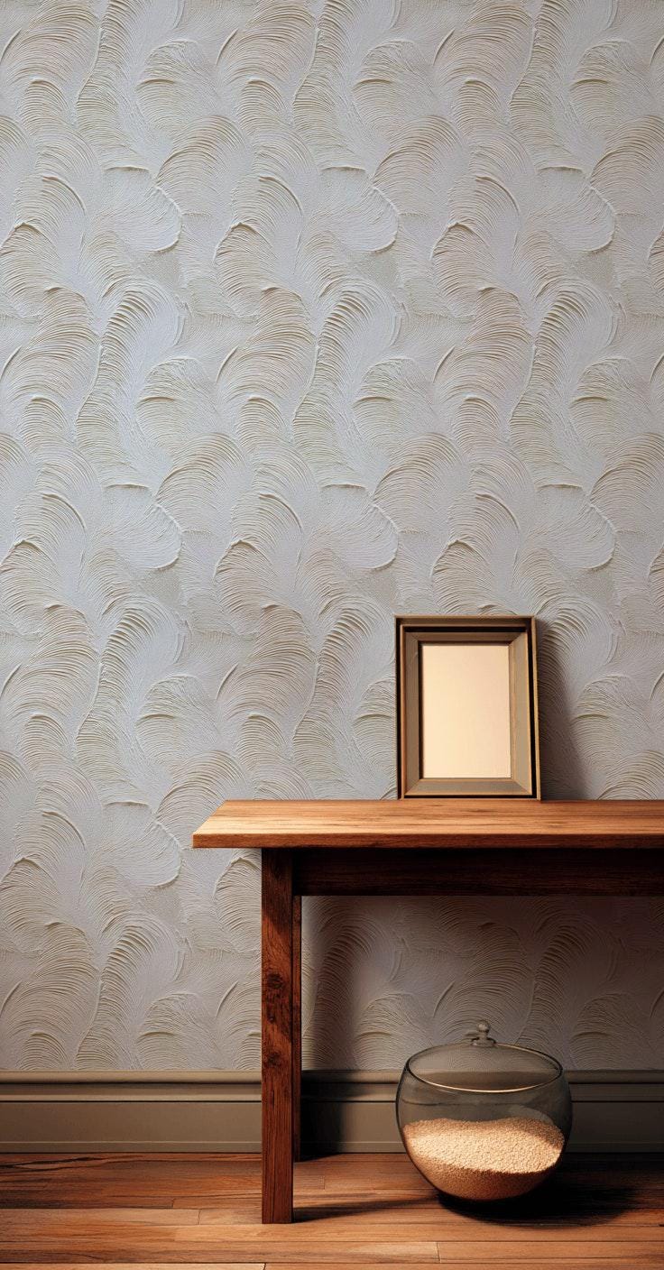 Artisan Faux Stucco Wallpaper, Off-White Fan Texture Peel & Stick Mural, Minimalist Vertical Panel