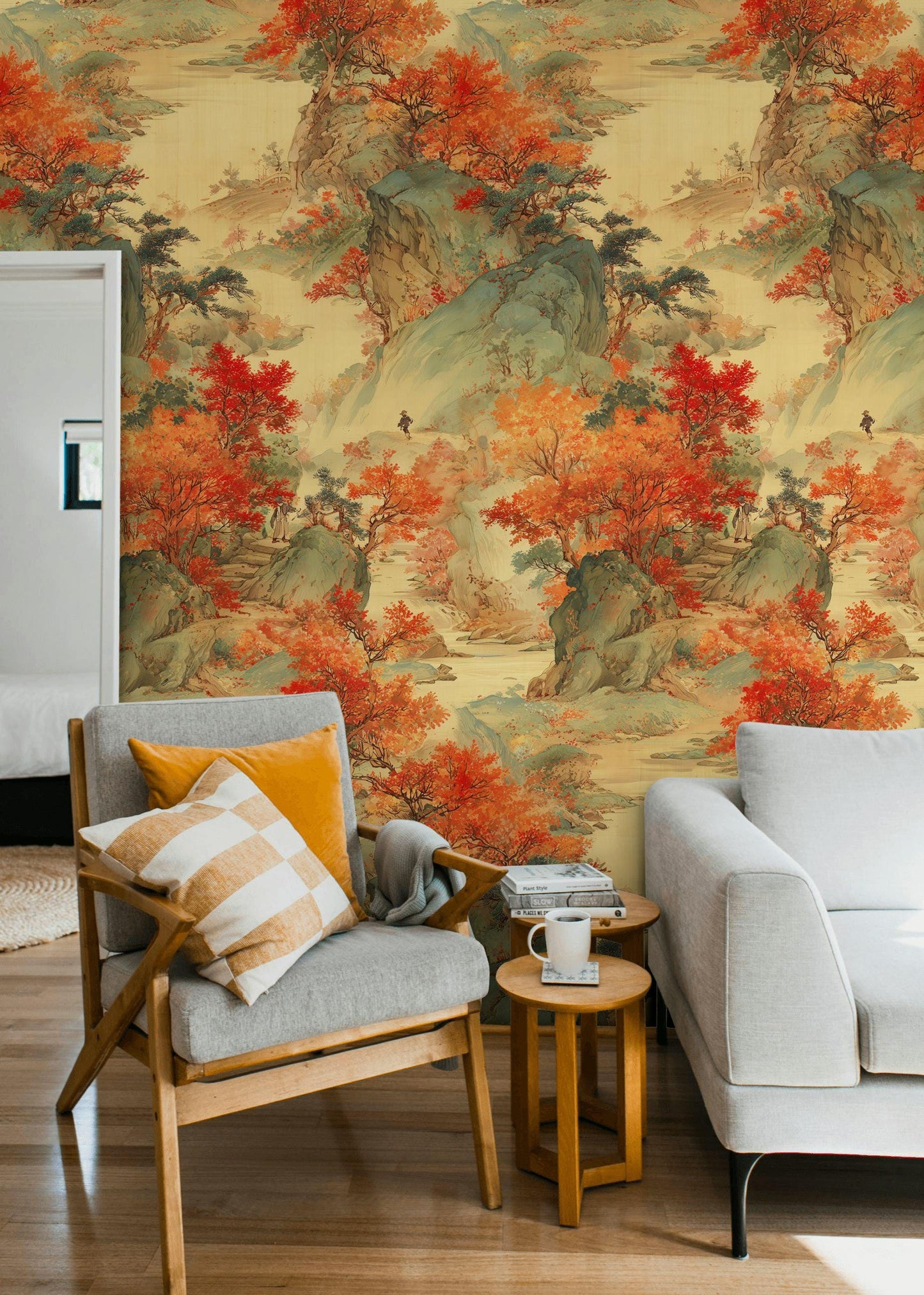Oriental Landscape Wallpaper | Asian Mountain Wall Mural | Traditional Chinese Art Peel and Stick Decor