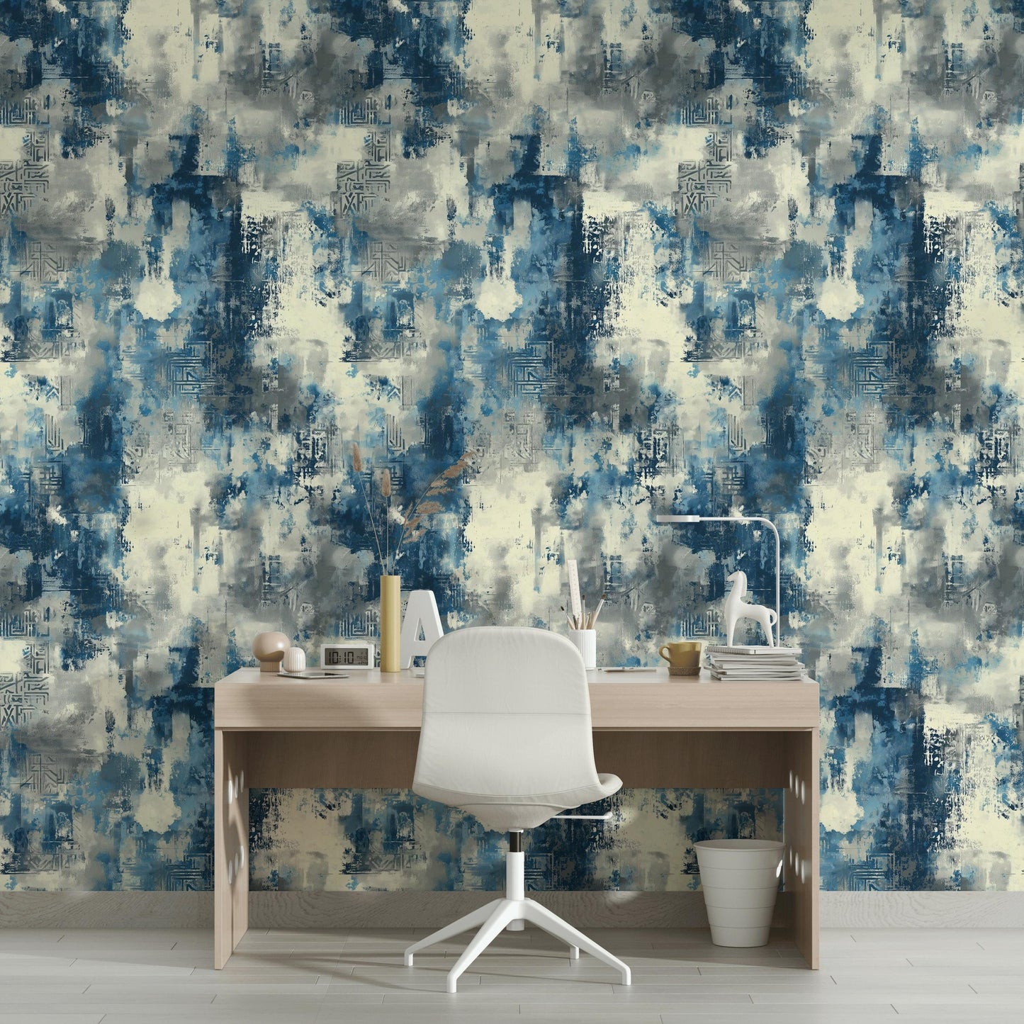 Industrial Texture Blue Wallpaper, Urban Grunge Wall Mural, Modern Paint Effect Peel and Stick