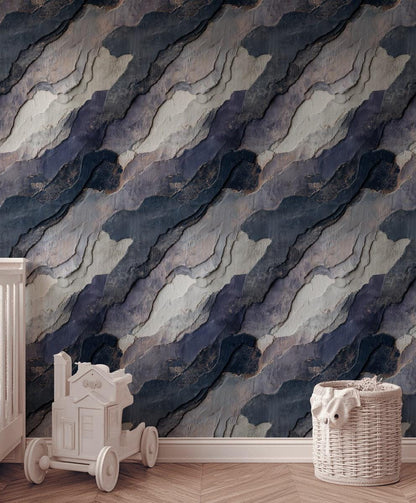 Navy Blue Stone Texture Wallpaper: Layered Abstract Peel and Stick Wall Mural