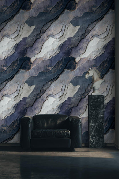 Navy Blue Stone Texture Wallpaper: Layered Abstract Peel and Stick Wall Mural
