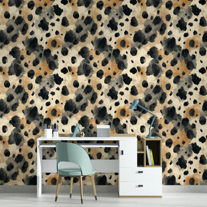 Cowhide Print Wallpaper: Black, Beige, and Tan - Peel & Stick