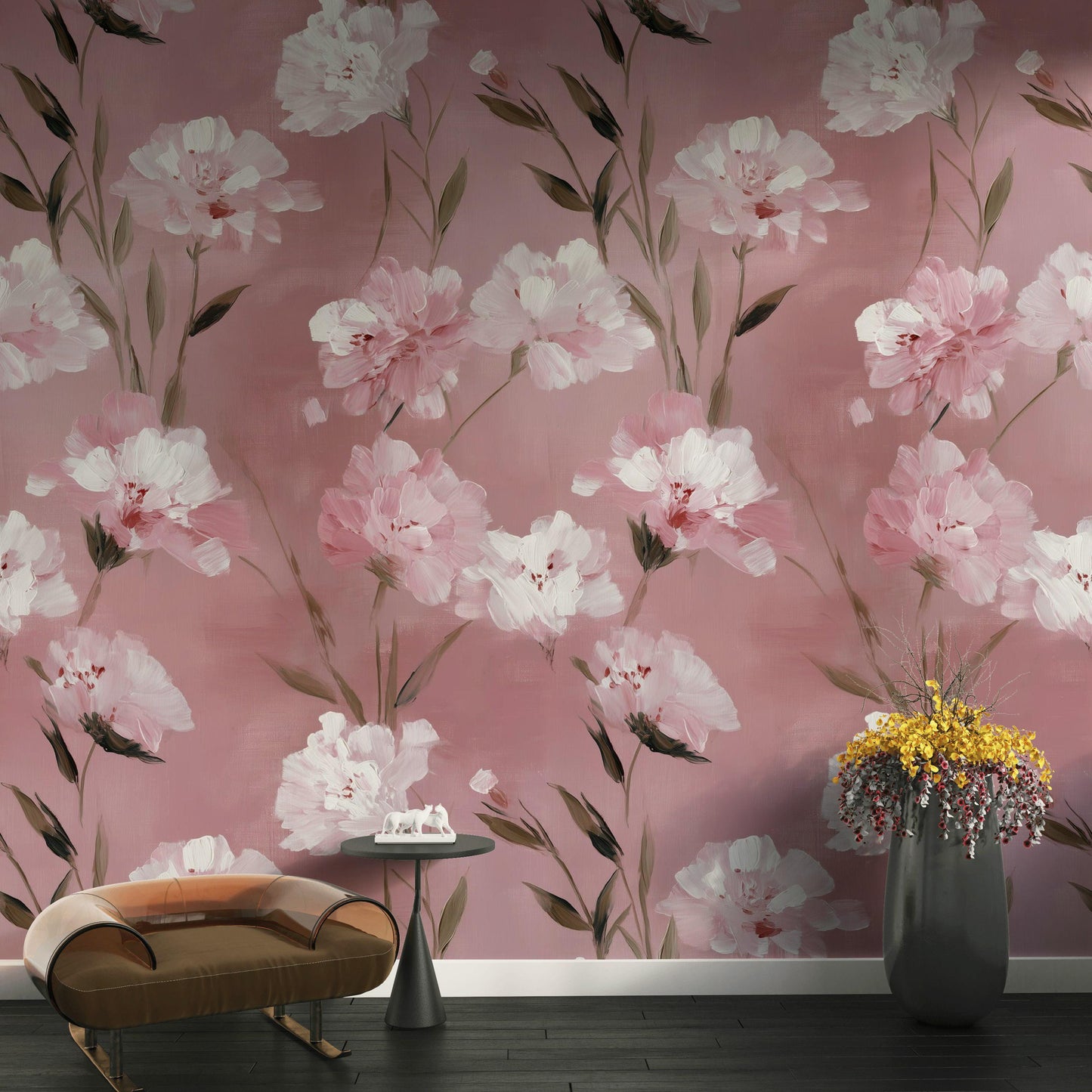 Romantic Pink Floral Wallpaper | Soft Textured Flower Wall Mural | Blush Peel and Stick Decor