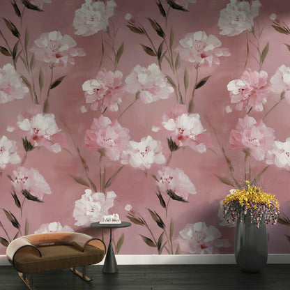 Romantic Pink Floral Wallpaper | Soft Textured Flower Wall Mural | Blush Peel and Stick Decor