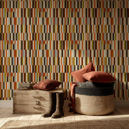 Mid-Century Modern Wallpaper, Retro Color Blocks Vertical Stripe Mural, Peel & Stick or Unpasted Panel